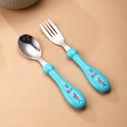 Set Of 2 Stainless Steel Children's Cutlery Spoon/fork Box Suitable For Baby Cutlery, Ideal As A Gift For Mothers And Babies