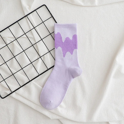New Women Socks Cute Love With Heart Print Sock Cotton Harajuku Vintage Happy Female Dots Heart Kawaii Sox White Pink Crew Sock