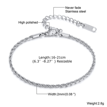 1/2/3pcs Chain Bracelet for, Stainless Steel Twisted Rope Cuban Chain
