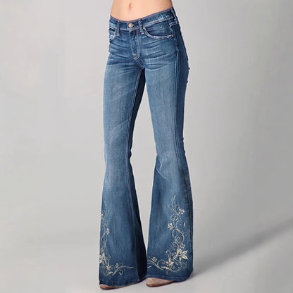 Womens Casual 3D Printed Denim Flared Pants Slim Fit Bell Bottom Jeans Fashion Daily Wear Trousers