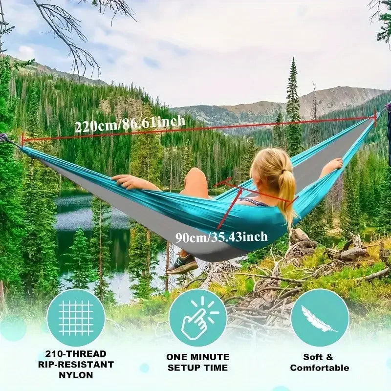 Camping Hammock Single Portable Hammocks with 2 Tree Straps and Attached Carry Bag Great for Outdoor Indoor Beach Camping