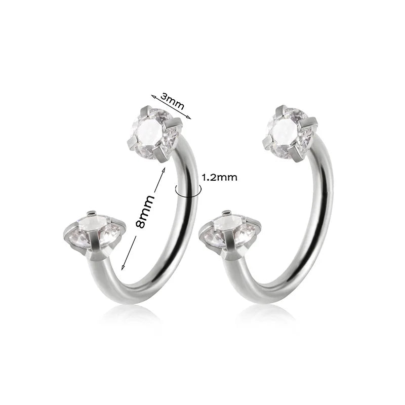 2Pcs Stainless Steel Crystal CZ Tragus Piercing Helix Studs Earrings For Women Girls Hoop Nose Ring Body Piercing Jewelry