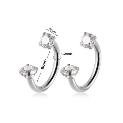 2Pcs Stainless Steel Crystal CZ Tragus Piercing Helix Studs Earrings For Women Girls Hoop Nose Ring Body Piercing Jewelry