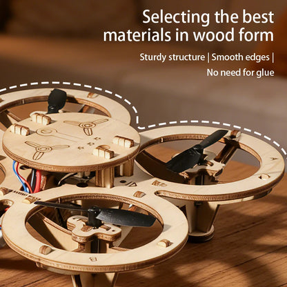 DIY Wooden Drone Kit Wooden Assembled Remote Control Toy Fixed Kit Remote Controlled Toys DIY Kit Training Quadcopters For Kids