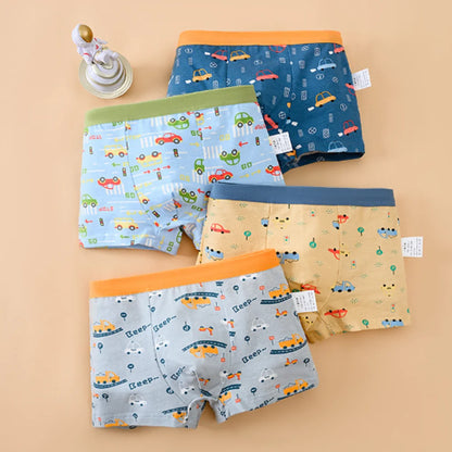 4PCS Children Panties Boy Cotton Boxer Breathable Kid Soft Comfortable Elastic Underpants Multipack Cute Cartoon Print Underwear