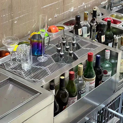 Commercial Refrigerated Workbench Stainless Steel Bar Mixing Station Wine Cabinet Water Bar Operation Table