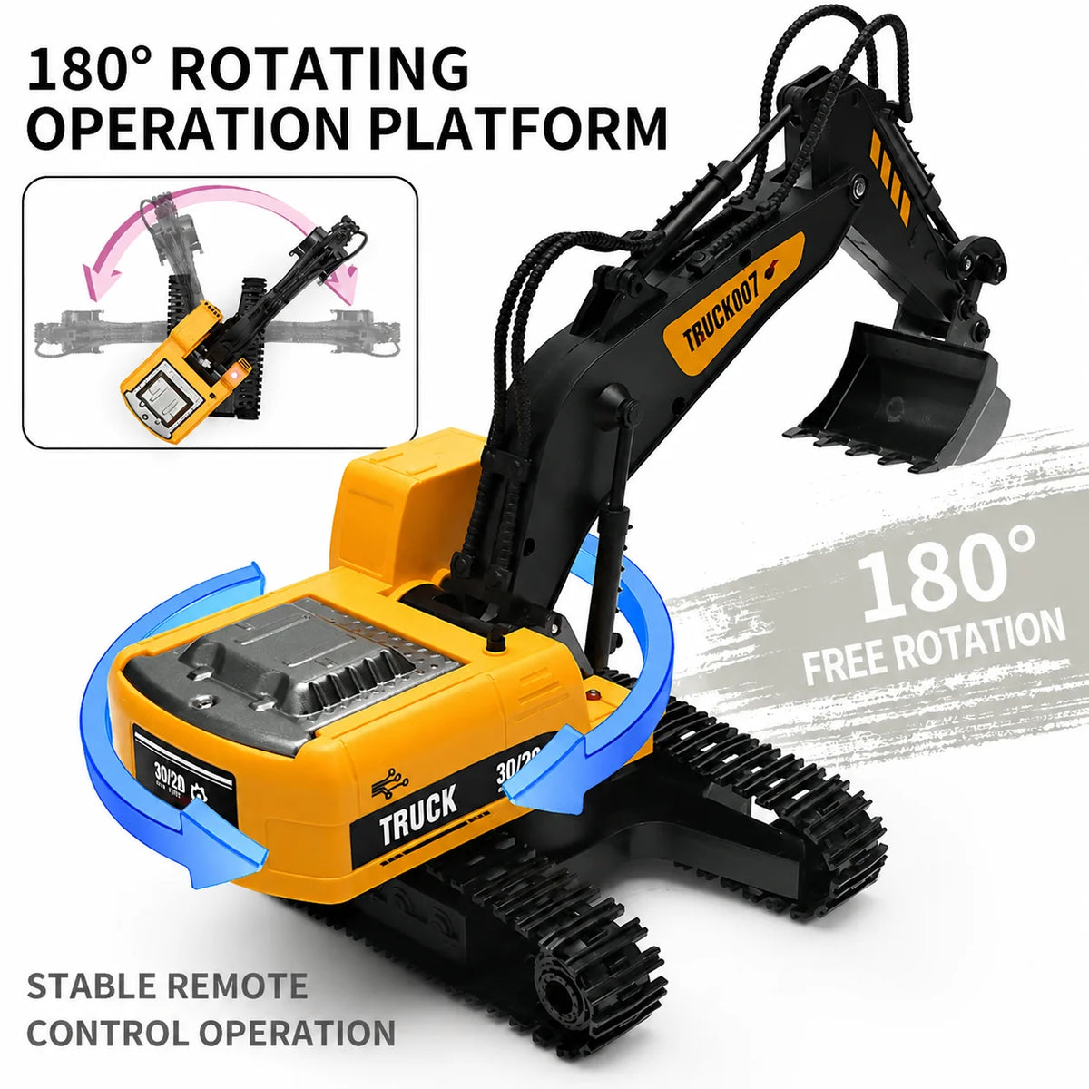 1:14 Remote Control Excavator, 6 Channels, 360° Rotation, Rechargeable Lithium Battery, Alloy Bucket, Durable Tracks, Kids Toy