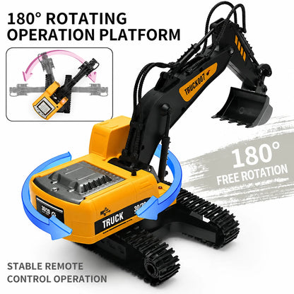 1:14 Remote Control Excavator, 6 Channels, 360° Rotation, Rechargeable Lithium Battery, Alloy Bucket, Durable Tracks, Kids Toy