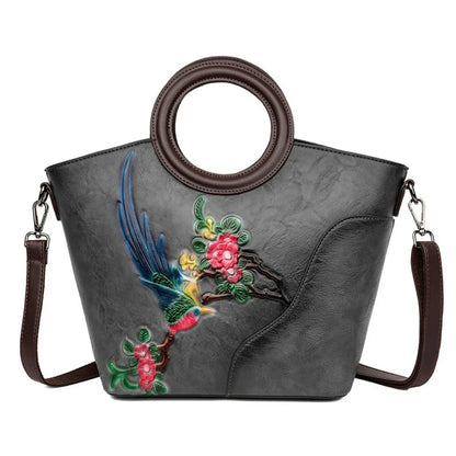 2026 New Handmade Painting Vintage Bucket Bag for Women Genuine Leather Textured Top Handle Shoulder Crossbody Handbag Purse