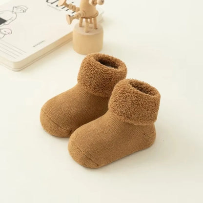 Fashion 0-3Year Kids Woolen Socks Looped Winter Thick Warm Snow Floor Socks Velvet Lining Newborn Footwear Toddler Baby Socks