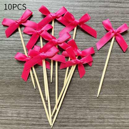 10pcs Pink Bow Cupcake Topper Plugin Dessert Baking Decoration Birthday Themed Party Cake Top Cover Bow Dessert Topper Decor