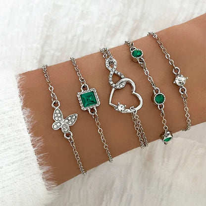 5PCS/Set Rhinestone Butterfly Bracelet Set for Women Korean Fashion Designer Adjustable Bead Bracelet Luxury Original Jewelry