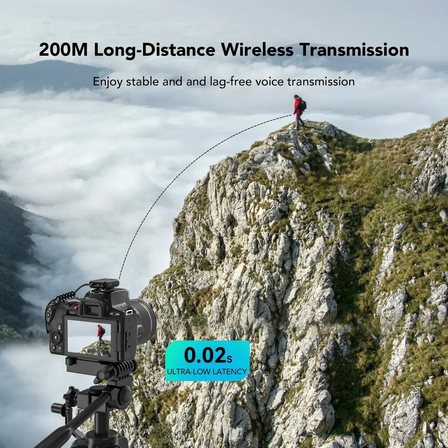 NearStream AWM20T 1-to-2 Wireless Lavalier Lapel Microphone, AI Noise Canceling, 656Ft Low Latency Transmission, 20H Battery with Charging Case, LCD Display, Plug & Play Mic for Office Meeting, Vlog, Podcast, Live Streaming