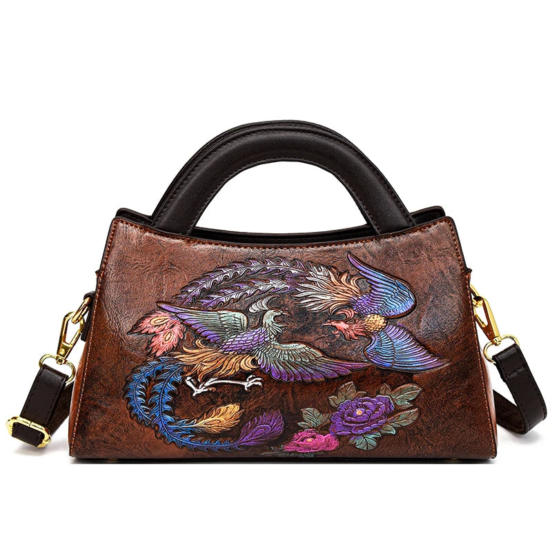 Fashion Phoenix Pattern Handbag Woman Luxury Ladies Shoulder Bags Designer Large Capacity Tote Quality Leather Crossbody Bag