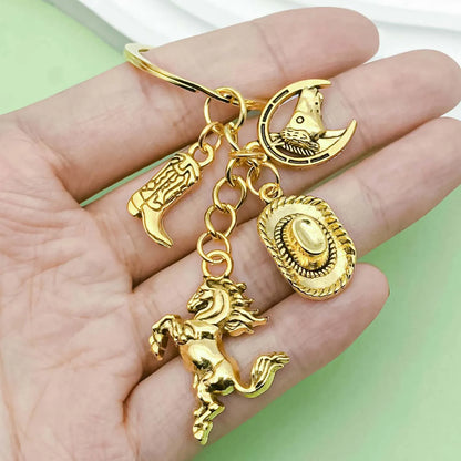 1pc Vintage Western Cowboy Keychain, Alloy Western Horse, Western Hat, Boots Design Key Ring, for Car Keys, Backpacks, Wallets