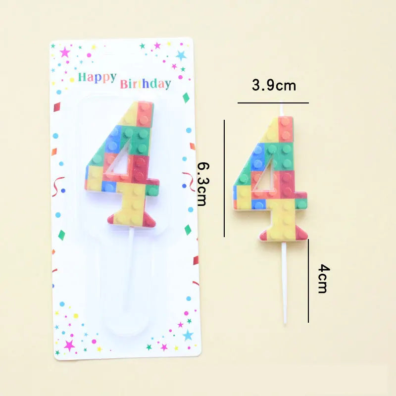 New Building Block Print Number Birthday Candle 0‑9 Digital Cake Topper Block Theme Colorful Cake Decor Birthday Party Supplies