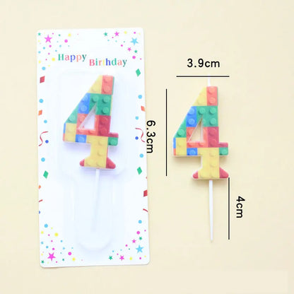 New Building Block Print Number Birthday Candle 0‑9 Digital Cake Topper Block Theme Colorful Cake Decor Birthday Party Supplies