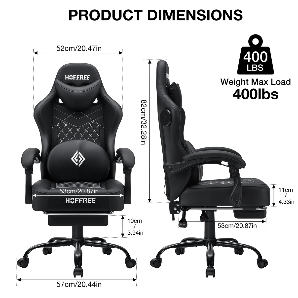 400lbs Gaming Chair with Speakers Massage Computer Gaming Chairs for Adults Reclining bluetooth Gamer Chair with Footrest