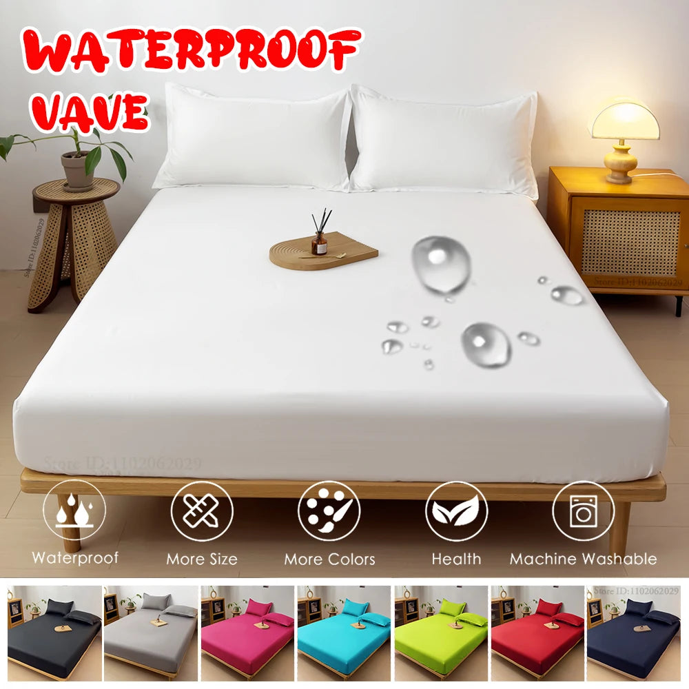 Throw Waterproof Mattress Cover Bed Fitted Sheet Mattress Bedspread Protector Pads Single/Double/King/Queen Full Size Gray/White