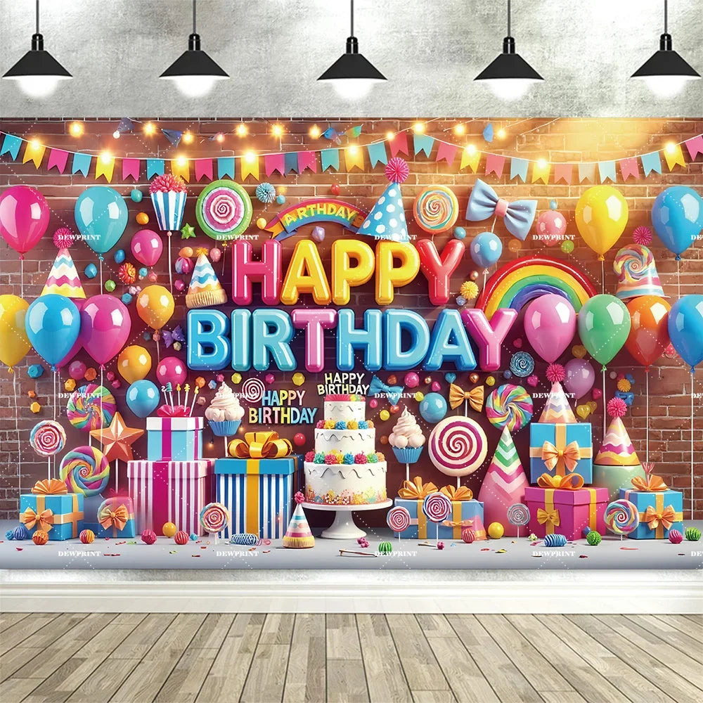Sweet Candy Castle Cherry Blossom Theme Birthday Photography Background, Children's Birthday Party Banner Photography Background