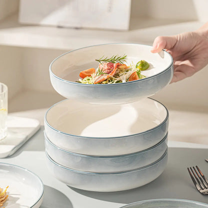 Handmade Underglaze Ceramic Deep Plate Dinnerware Set Rustic Kitchen Serving Dish Bowl Set Home Gift