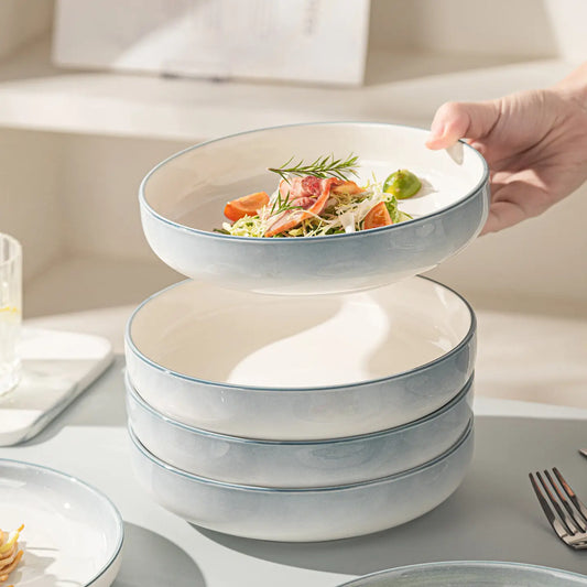 Handmade Underglaze Ceramic Deep Plate Dinnerware Set Rustic Kitchen Serving Dish Bowl Set Home Gift