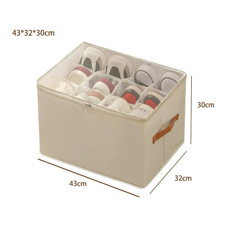 Shoe Organizer for Closet Foldable Shoe Storage Containers with Clear Cover Fits up to 16-32 Pairs with Adjustabele Dividers