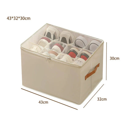 Shoe Organizer for Closet Foldable Shoe Storage Containers with Clear Cover Fits up to 16-32 Pairs with Adjustabele Dividers