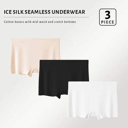 FallSweet 3PCS Seamless Ice Silk Boxers for Women Safety Panties Underwear Plus Size Underpants Soft Invisible Boyshorts M/L/XL