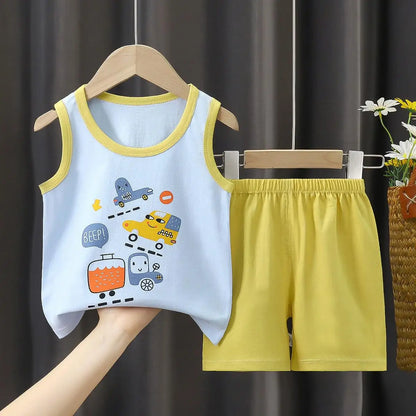 Summer Children's Vest Set Pure Cotton Baby Sleeveless Vest 2-piece Clothes Boy's Clothing Set Baby Toddler Clothing For Boy
