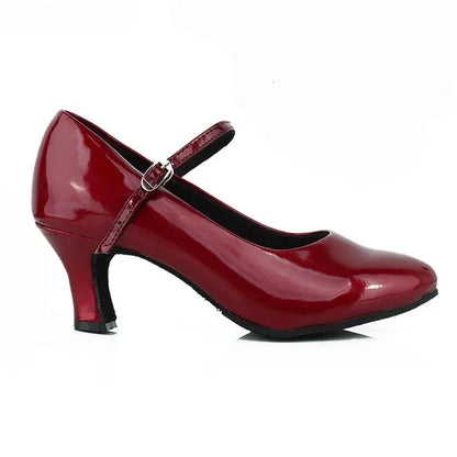 Women Patent Leather Shiny Closed Toe Salsa Shoes Black Gold Silver Red Ballroom Tango Latin Dance Shoes for Woman 5cm/7cm Heels