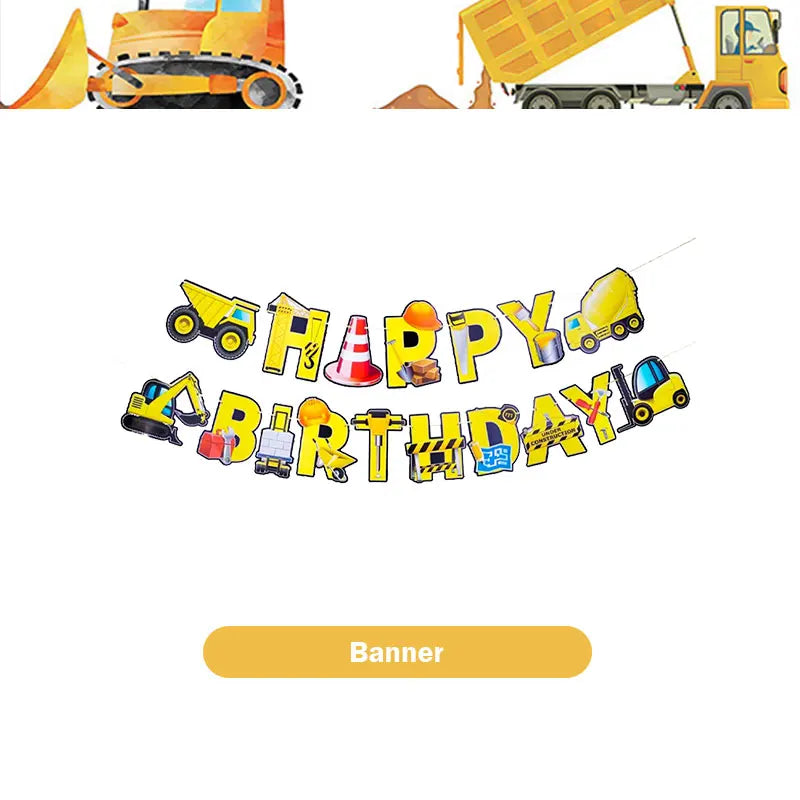 Happy Construction Birthday Party Decorations Set Plates Cup Tablecloth Gift Bags Banner Stickers Cake Decoration Party Supplies