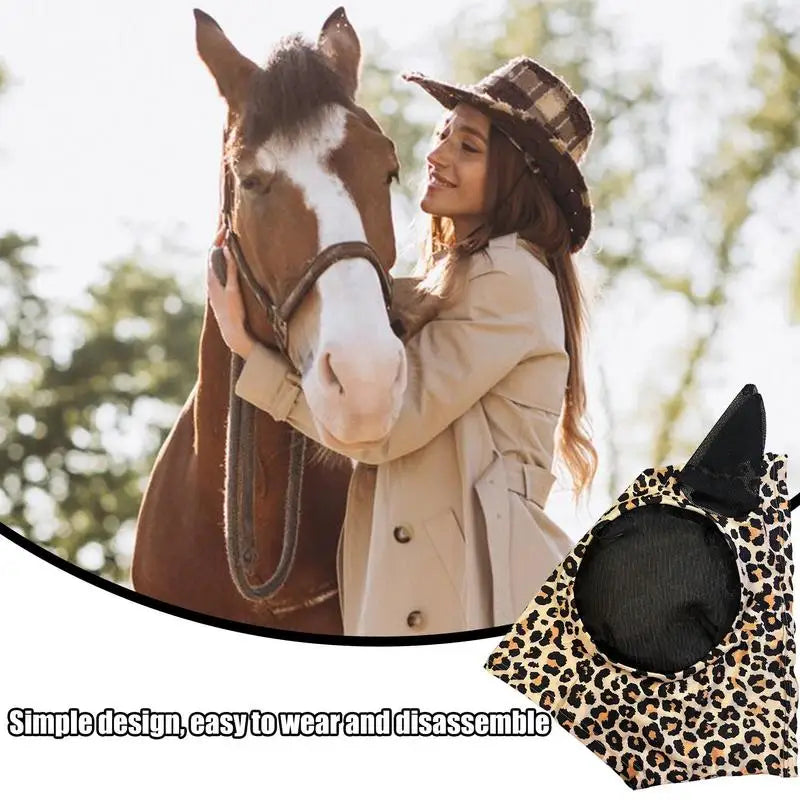 Horse Fly Face Cover Leopard Print Pattern Equestrian Supplies Comfortable Breathable Anti-Mosquitoes Cover Horse Care Product