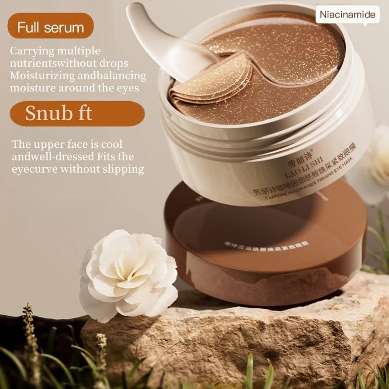 A Box of 60 Caffeine and Niacinamide Revitalizing and Firming Eye Masks, One Mask Can Be Used for the Entire Face, Releasing Eye Strain at Any Time, Moisturizing, Firming, Alcohol-Free, Suitable for All Skin Types, Unisex