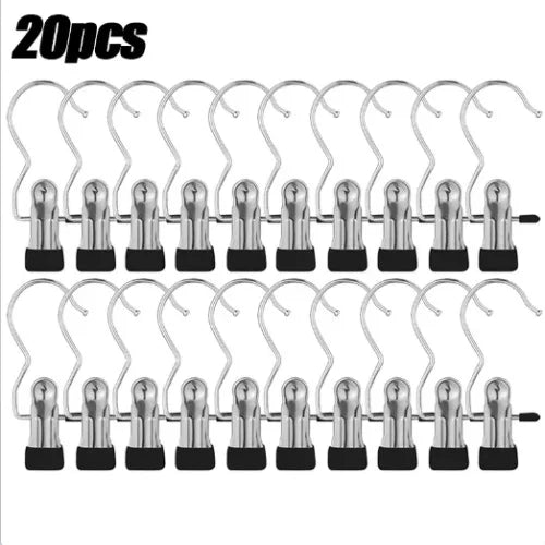 Premium Stainless Steel Clothes Pegs with Hooks - Space-Saving Laundry Hangers for Pants, Towels & Closet Organization