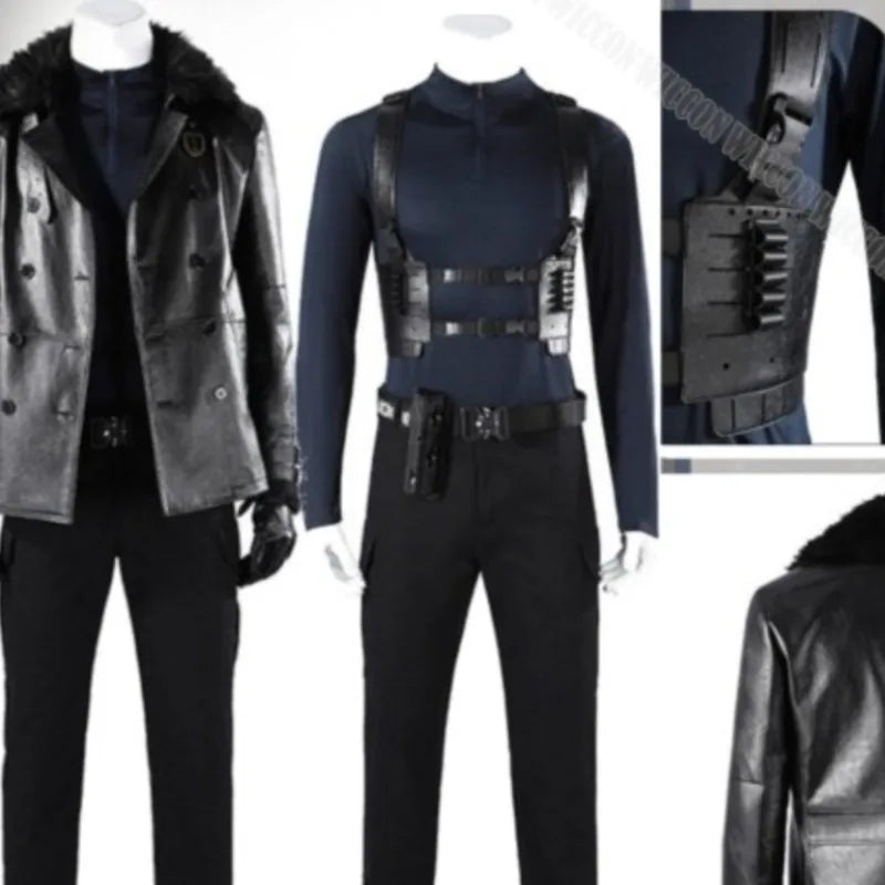 Residenttt Leon Full Set Suit Cosplay Dark Coat Slim-fit T-shirt Pant Belt Gloves Horro Game Man Halloween Comic Con Festival