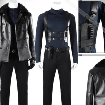 Residenttt Leon Full Set Suit Cosplay Dark Coat Slim-fit T-shirt Pant Belt Gloves Horro Game Man Halloween Comic Con Festival