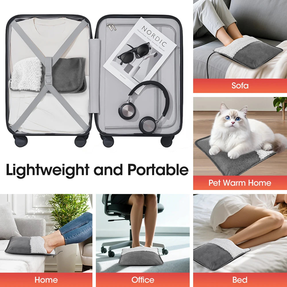Portable USB Electric Foot Heating Pad Soft Washable Foldable Foot Heater Winter Foot Warming Mat for Bed,Under Desk,Office,Home