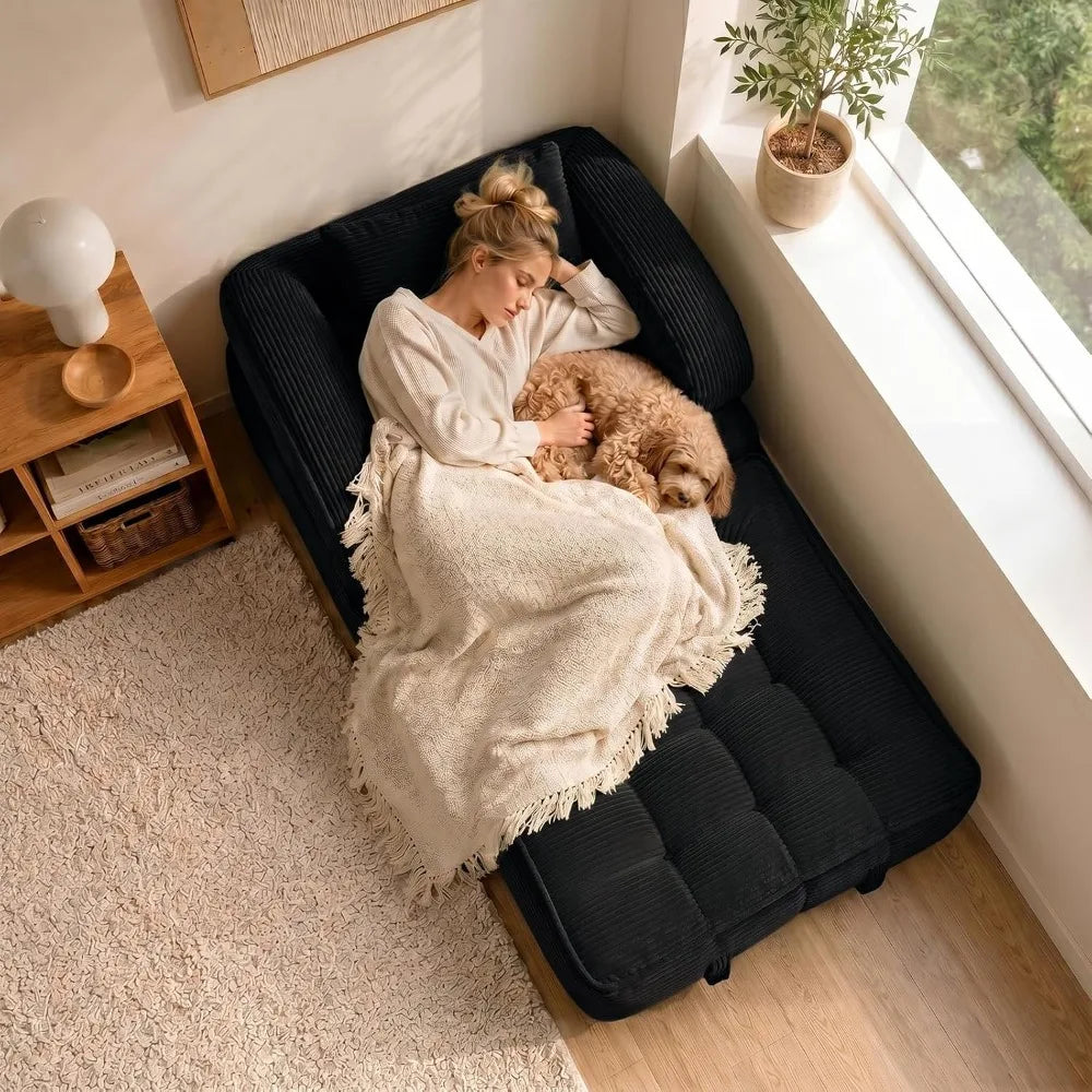Convertible Sleeper Chair Folding Sofa Bed 3-in-1 Corduroy Futon Couch with Pillow