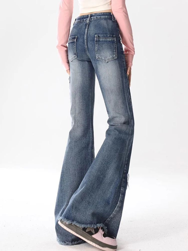 Y2K Streetwear Bootcut Jeans Women Vintage Butterfly Tassel Casual Denim Pants Female Harajuku Spring Summer High Waist Trouser