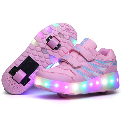 Boys and Girls Roller Skates Tow Wheels Shoes Glowing Light LED Children Fashion Luminous Sport Casual Wheelys Skating Sneakers