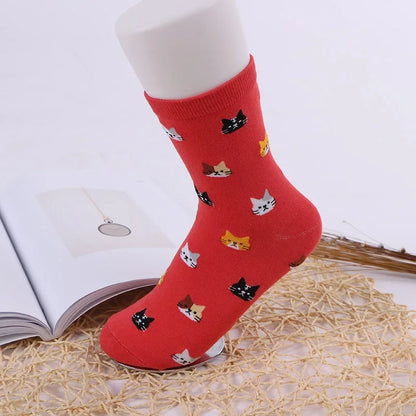 Cute Cartoon Cat Print Women Socks Sweet Cute Japanese Style Kawaii Long Socks Casual Harajuku Streetwear Cotton Soft Crew Socks