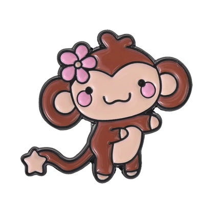 Cute Monkey Enamel Pins Cartoon Star Tail Ape Floral Kawaii Animal Brooches Lapel Backpack Badge Fashion Jewelry Gift for Friend
