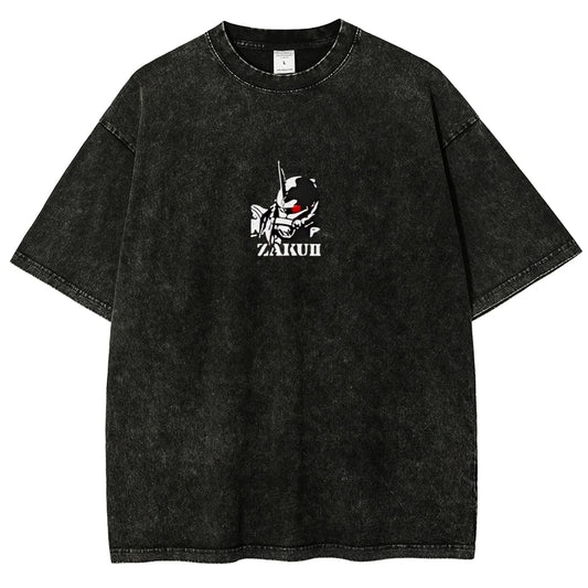Zaku II T Shirt Char Aznable Men Vintage Acid Wash Mecha MS-06S Streetwear Oversized Retro Mobile Suit Zeon Japanese Graphic Tee