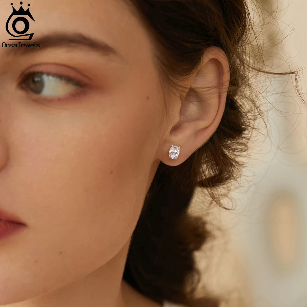ORSA JEWELS Exquisite 925 Sterling Silver Zircon Earrings for Women Shiny 8A Premium Cubic Zirconia Earrings Party Jewelry LZE03