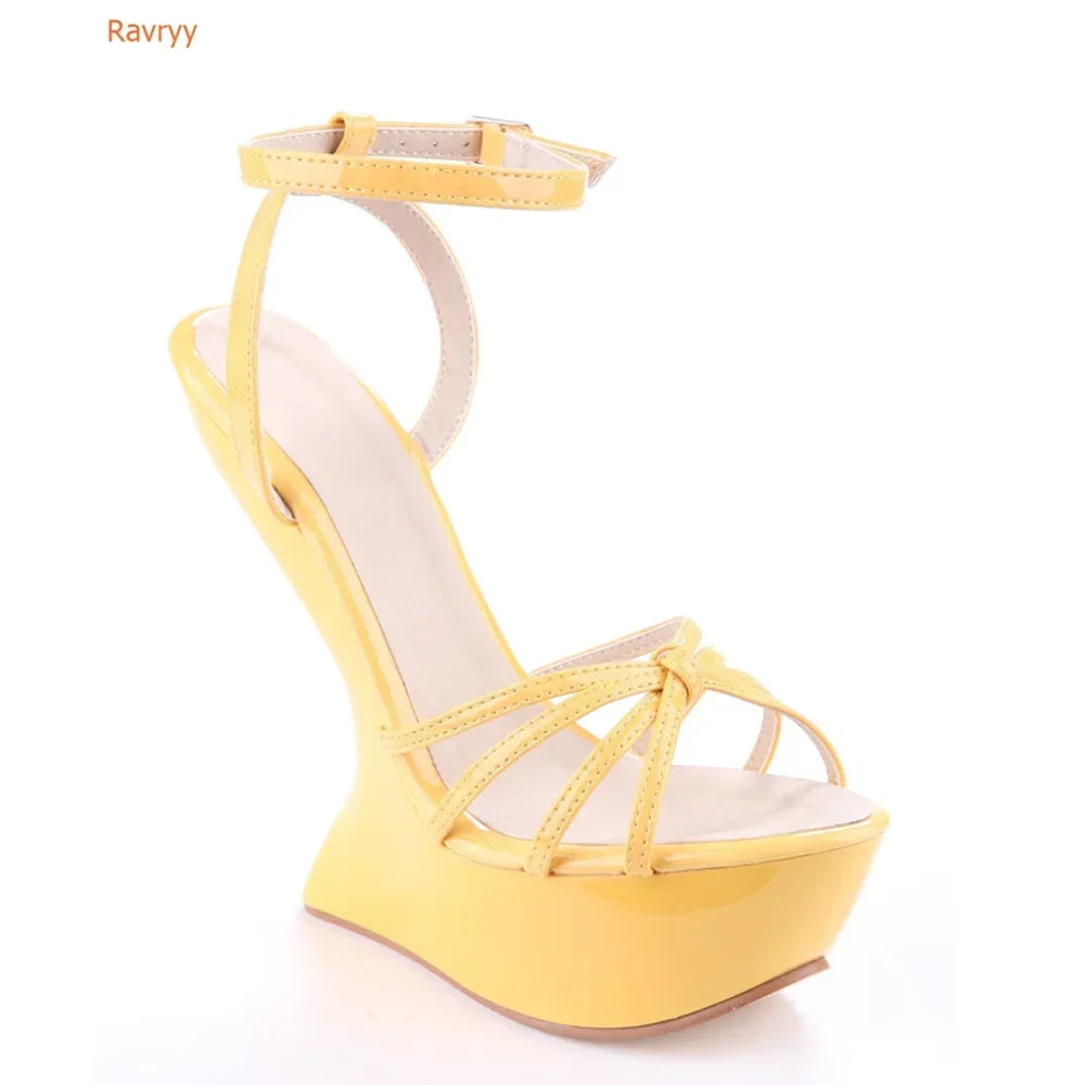 Strange Style Women Metal Color Woman Summer Platform Sandals Sexy Hoof Heel Ankel Buckle Strap Open Toe Shoes High Quality