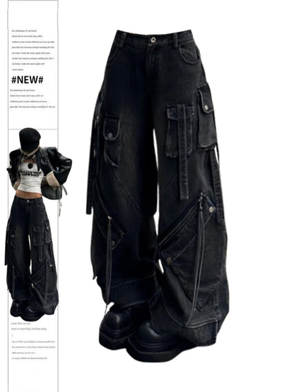 Women's Black Gothic Baggy Cargo Jeans Harajuku Oversize Denim Trousers Y2k 90s Vintage 2000s Emo Jean Pants Trashy Clothes 2024