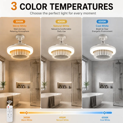 3-in-1 Bathroom Heater Fan Light 600W PTC Heating E27 Socket 3 Color LED Ceiling Lamp with Remote Control And 1H 2H 4H Timer