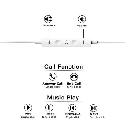 In Ear Earphones For Apple iPhone 16 15  14 13 12 11 Stereo Sound Wired Earbud Bluetooth-compatible Headset 3.5mm For all phone