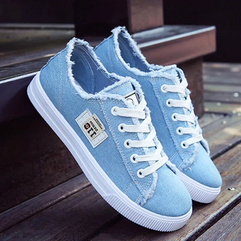 2024 Spring Summer Women Canvas Sneaker Low Top Denim Sneakers Ladies Lace-Up Flat Canvas Board Shoes Female Sapatos Femininos